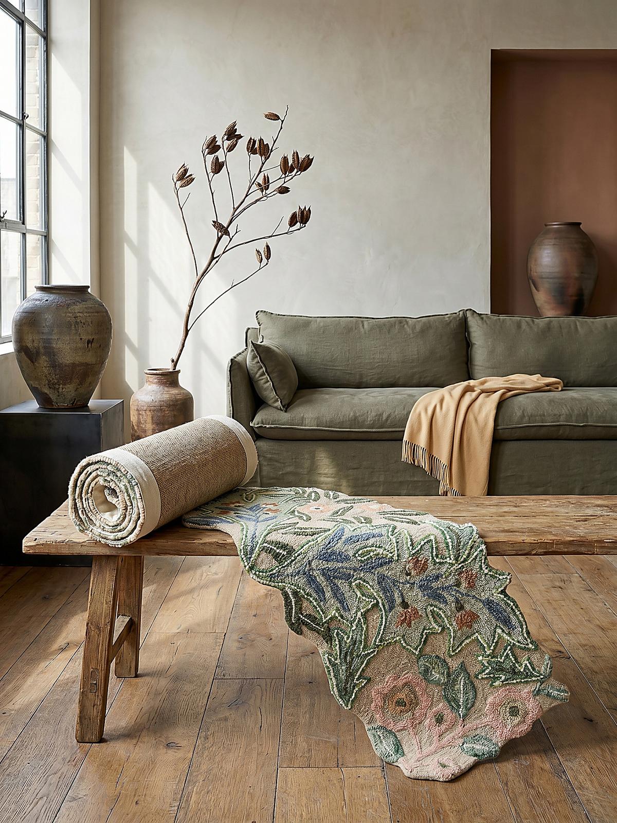 WOLLTEPPICH CHAR, floral, Grün, 60 x 230 cm - Grün, Textil (230/60cm) - KADIMA DESIGN