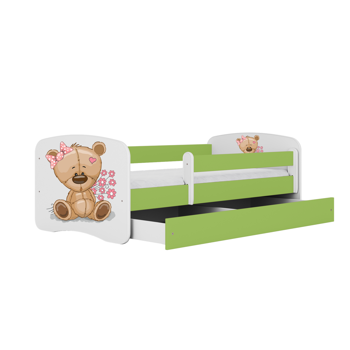 KINDERBETT Teddybärblumen mit Schublade 180/80 90/61/184 - Grün, Holzwerkstoff (80/180cm) - RAUMHIRSCH FURNITURE