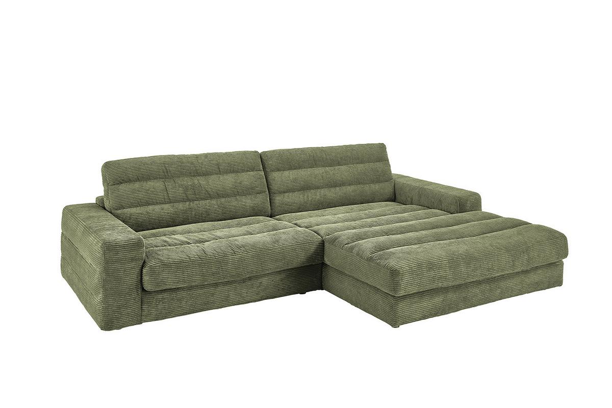 ECKSOFA LANA SOFA Grün Cord - Schwarz/Olivgrün, Textil (296/205cm) - KAWOLA