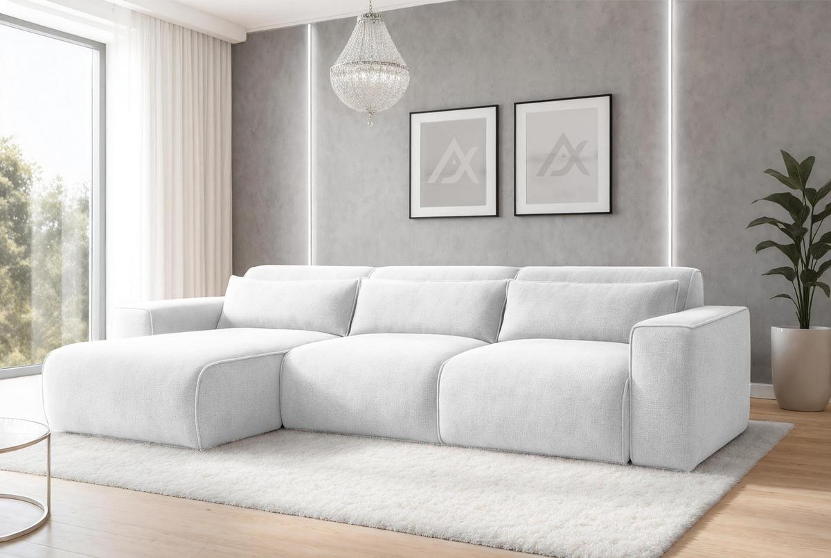 ECKSOFA L Form Ruyam Perlweiß 310/165/78 cm – Schlaffunktion Links - Schwarz/Weiß, Kunststoff/Textil (170/310cm) - AX Living