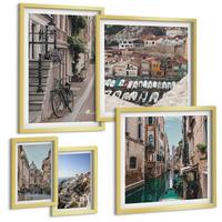 BILDER SET 5er Set - 50x50 cm & 20x30 cm & 40x60 cm Goldrahmen - Blattmuster Marmor abstrakt - Goldfarben, Kunststoff (40/60cm) - TULUP
