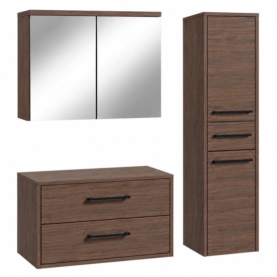BADMÖBEL-SET Florence 3 Teile Walnuss Braun - 80 x 46 x 46 cm - Walnussfarben, Holz (80/46/46cm) - Badplaats