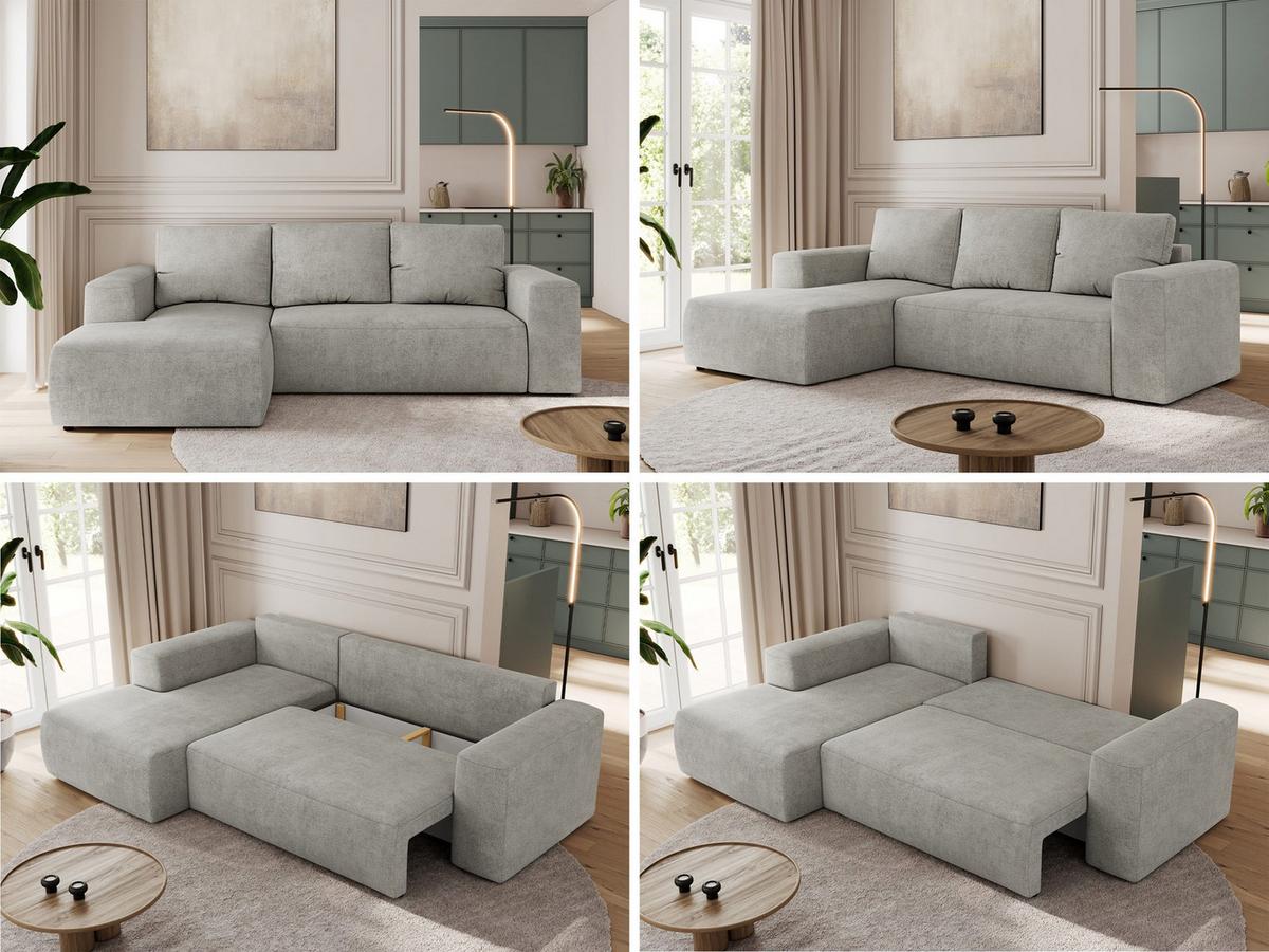 ECKSOFA TRENTINO L Hellgrau Stukture - Links - Hellgrau/Schwarz, Kunststoff/Textil (266/164cm) - MKS