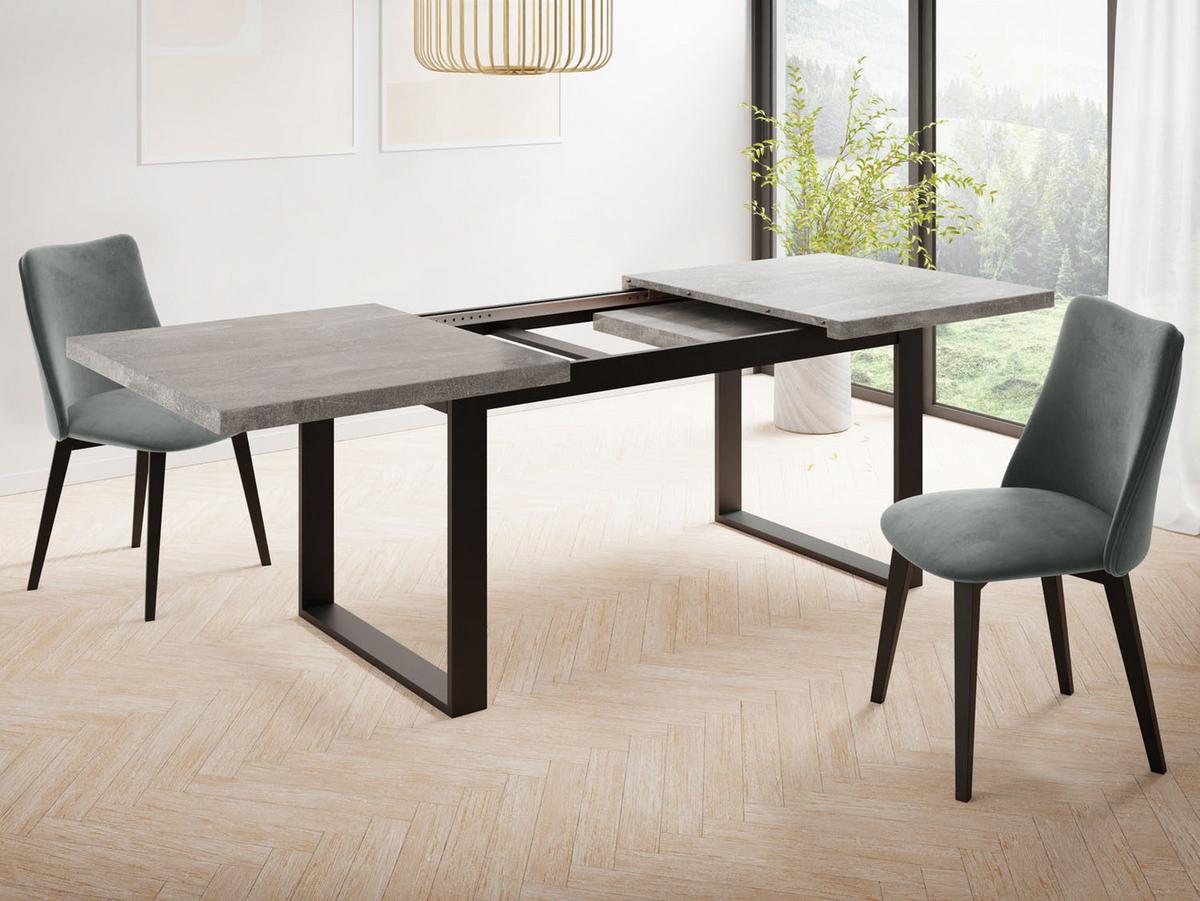 ESSTISCH Valentino rechteckig ausziehbar, Grauer Beton 140/180/80/75 cm - Hellgrau/Schwarz, Holzwerkstoff/Metall (80/180/75cm) - WFL GROUP