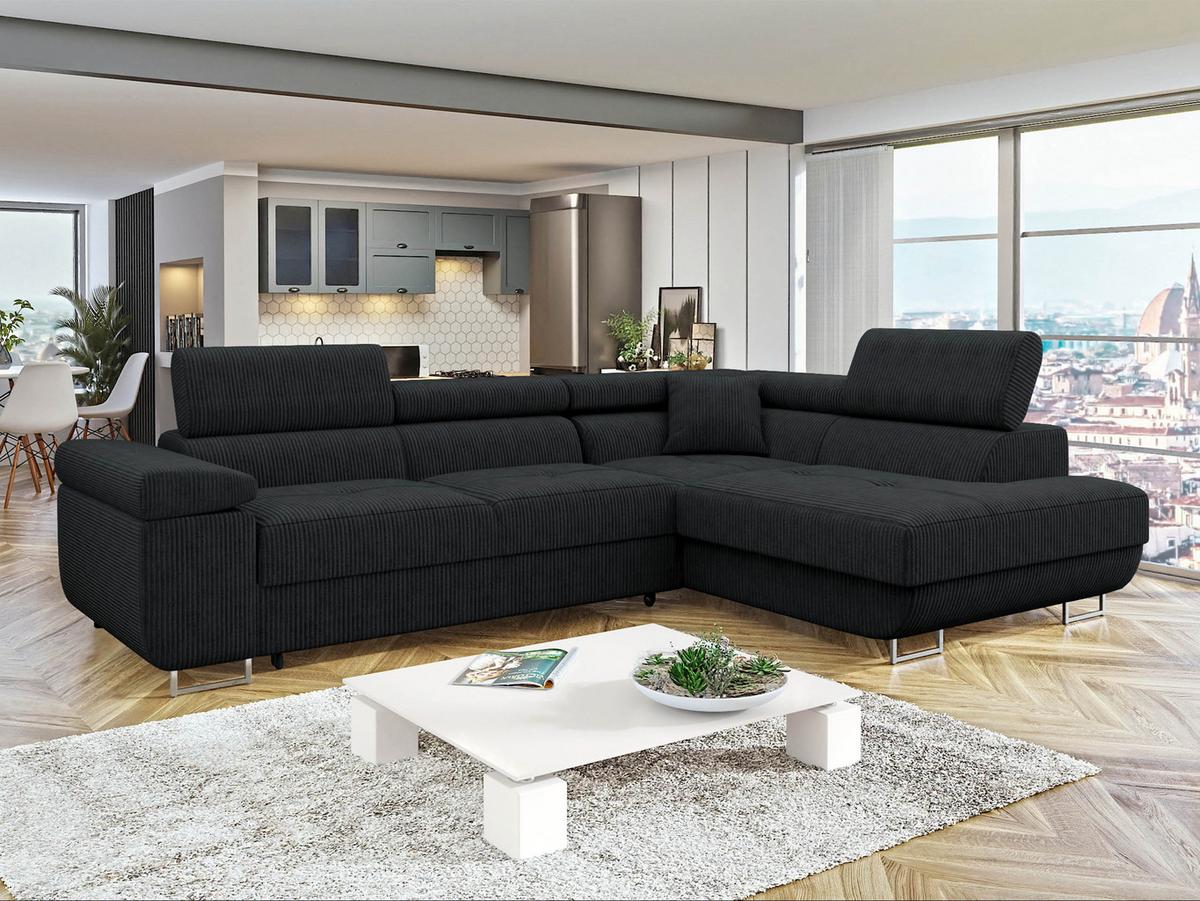 ECKSOFA Torezio Cord, Seite: Rechts - Schwarz, Holz/Textil (203/274cm) - MIRJAN24