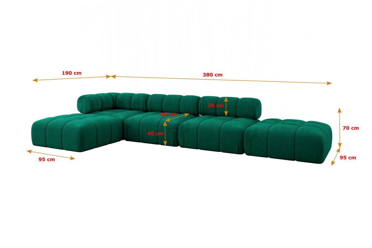 ECKSOFA modulares Sofa Kerru-L2 - 380x190x70 cm Dunkelgrün Velours - Dunkelgrün, Holzwerkstoff/Textil (380/190cm) - ALTDECOR