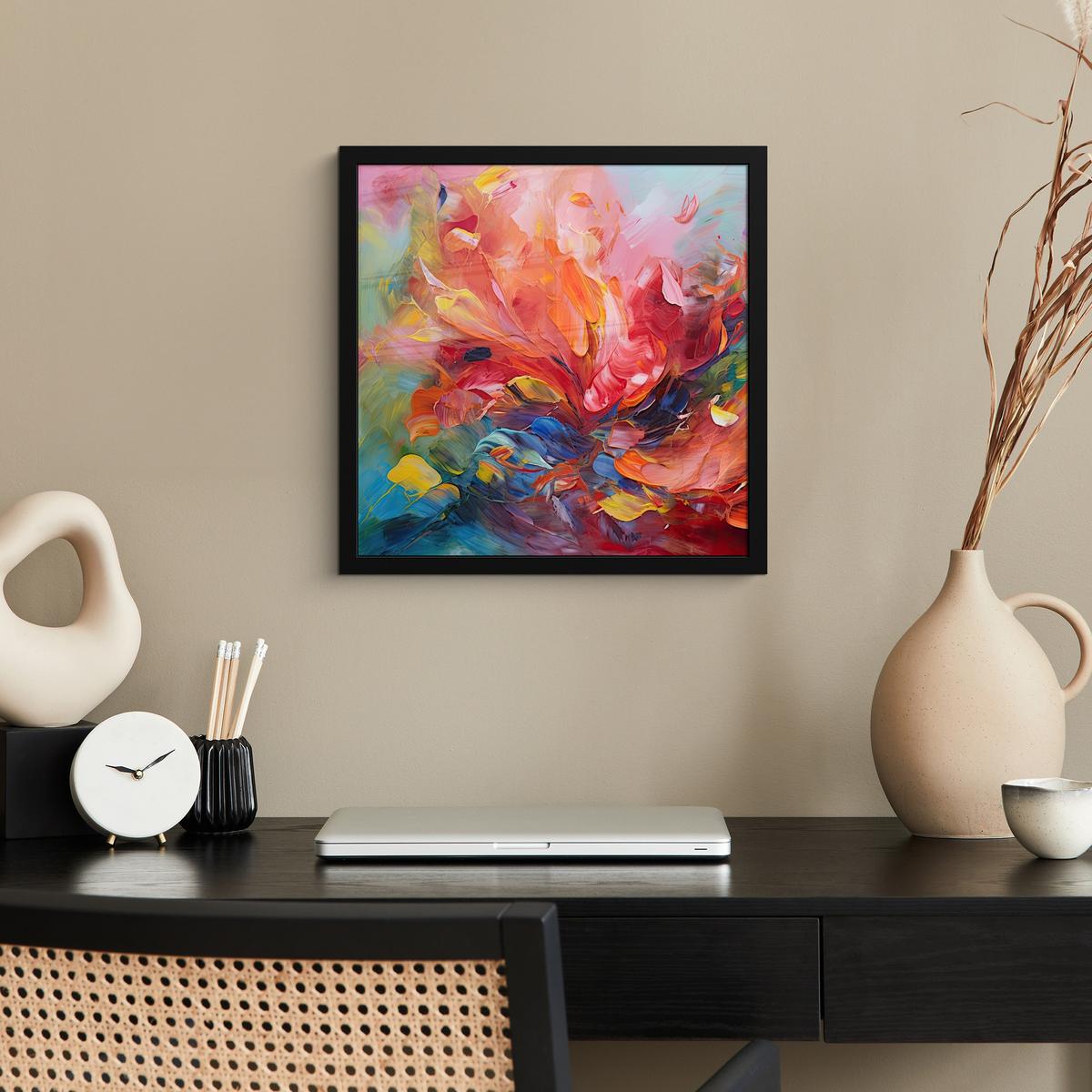 POSTER MIT RAHMENGERAHMTES BILD Ölgemälde - Kunst - Abstrakt - Farbenfroh 40x40 cm - Altrosa, Papier (40/40cm) - MuchoWow
