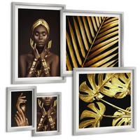 BILDER SET 5er Set - 50x50 cm & 20x30 cm & 40x60 cm Silberner Rahmen - Künstlerische Porträts von Frauen - Silberfarben, Kunststoff (40/60cm) - TULUP