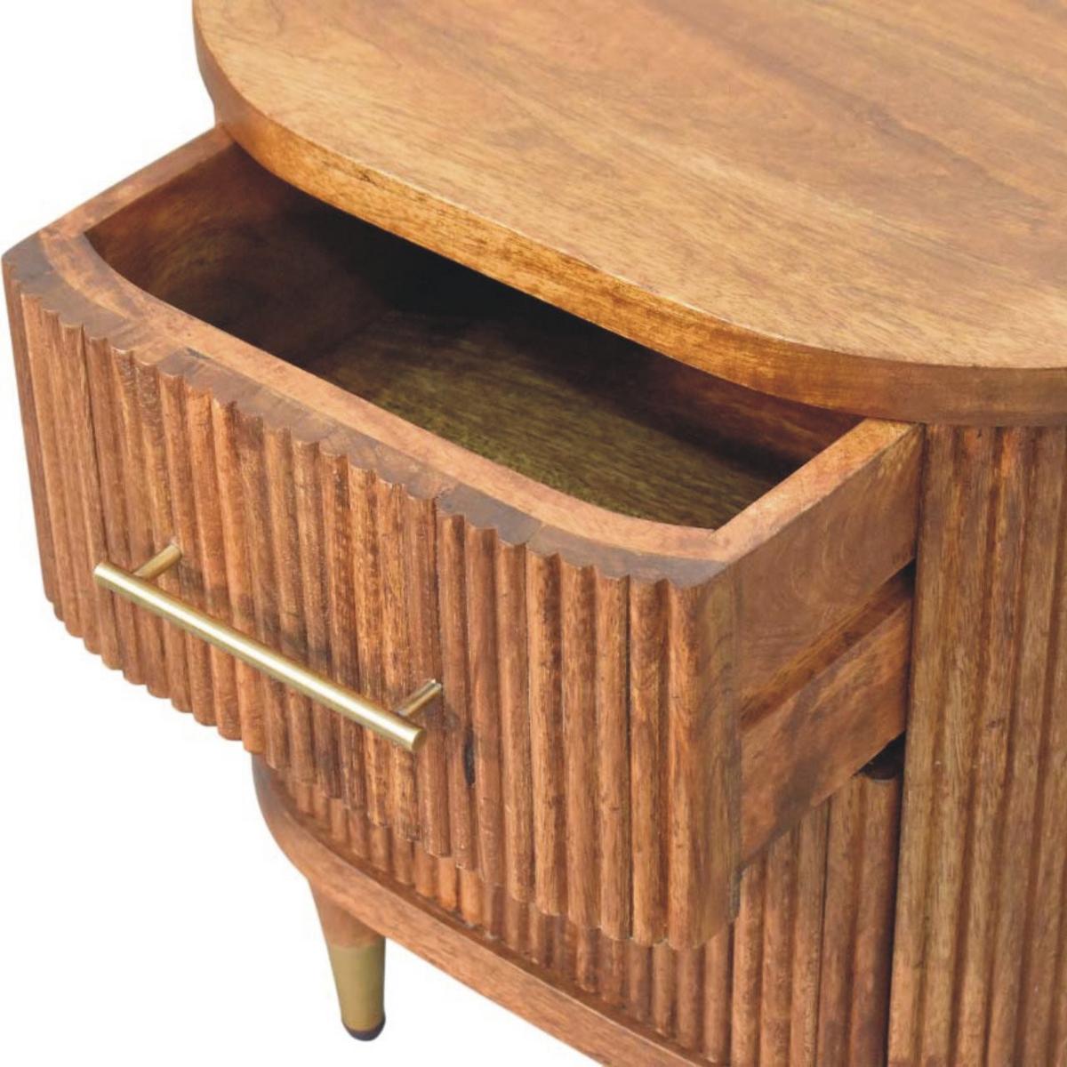 NACHTKASTEN Geriffelt, 2 Schubladen und Messing-Akzente, Hellbraun - Hellbraun/Messingfarben, Holz/Metall (55/56/40cm) - Artisan Furniture