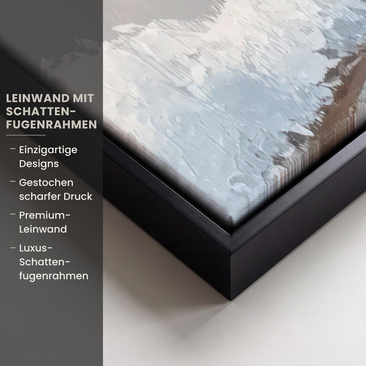 LEINWAND Bilder mit Rahmen - Vögel - Zweig - Winter - Schnee - 100x70 - Pastellblau, Textil (100/70cm) - MuchoWow