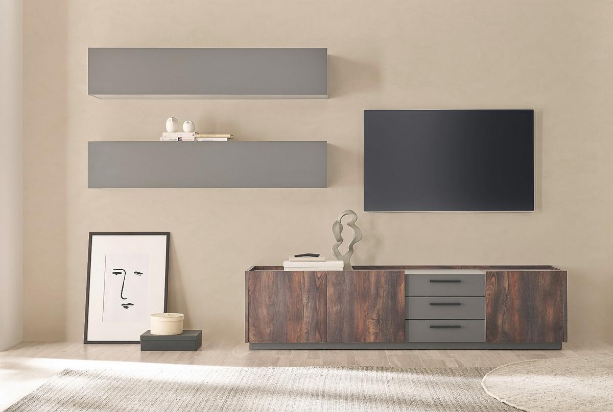 WANDBOARD Thermo Eiche, grau, Wandregal 152 cm - Eichefarben/Grau, Holzwerkstoff (152/17/20cm) - Furn.Design
