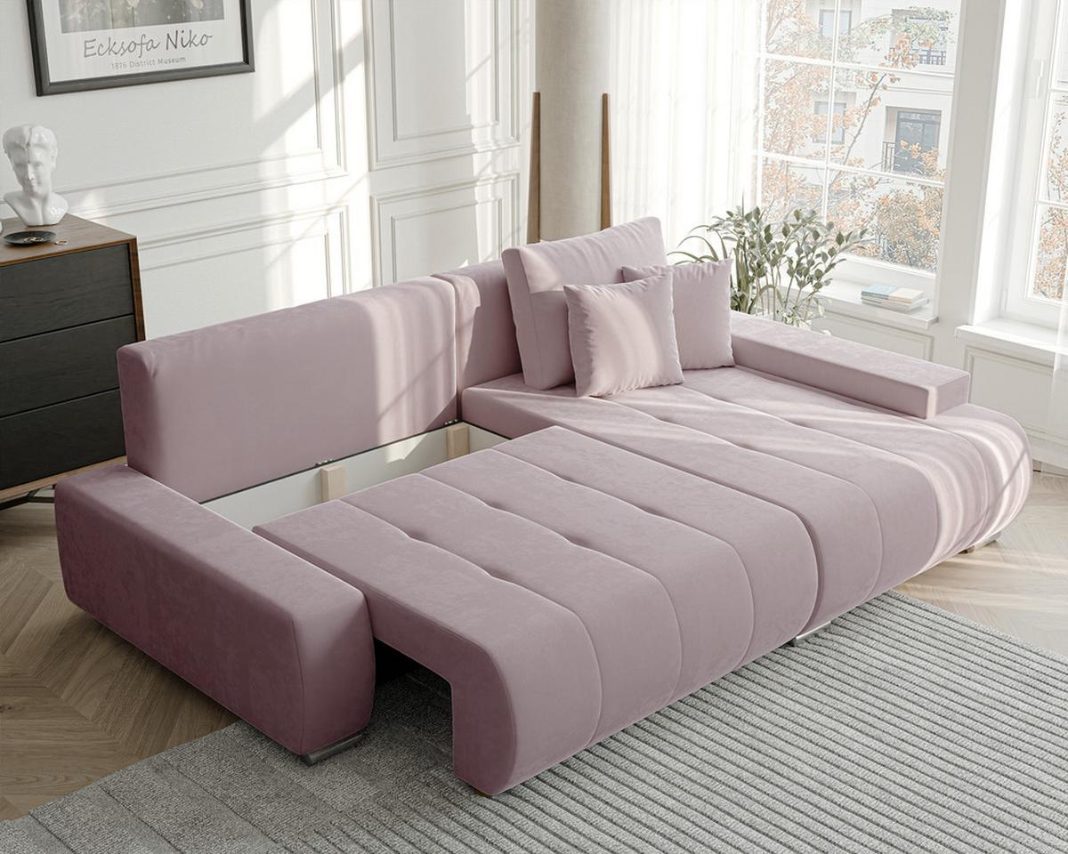 ECKSOFA NIKO Rechts, mit Schlaffunktion und Bettkasten, Rosa - Rosa, Textil (227/153cm) - Idohome