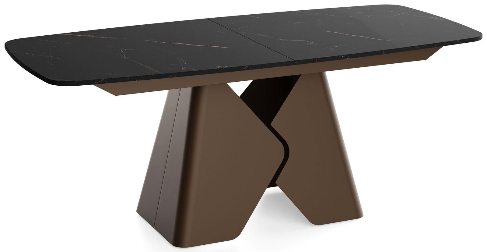 ESSTISCH Vanta rechteckig ausziehbar verlängerbar mit Braunem Metallgestell, Schwarz Marmor Kupfer 200-290/90/76 cm - Braun/Kupferfarben, Holzwerkstoff/Metall (90/290/76cm) - WFL GROUP