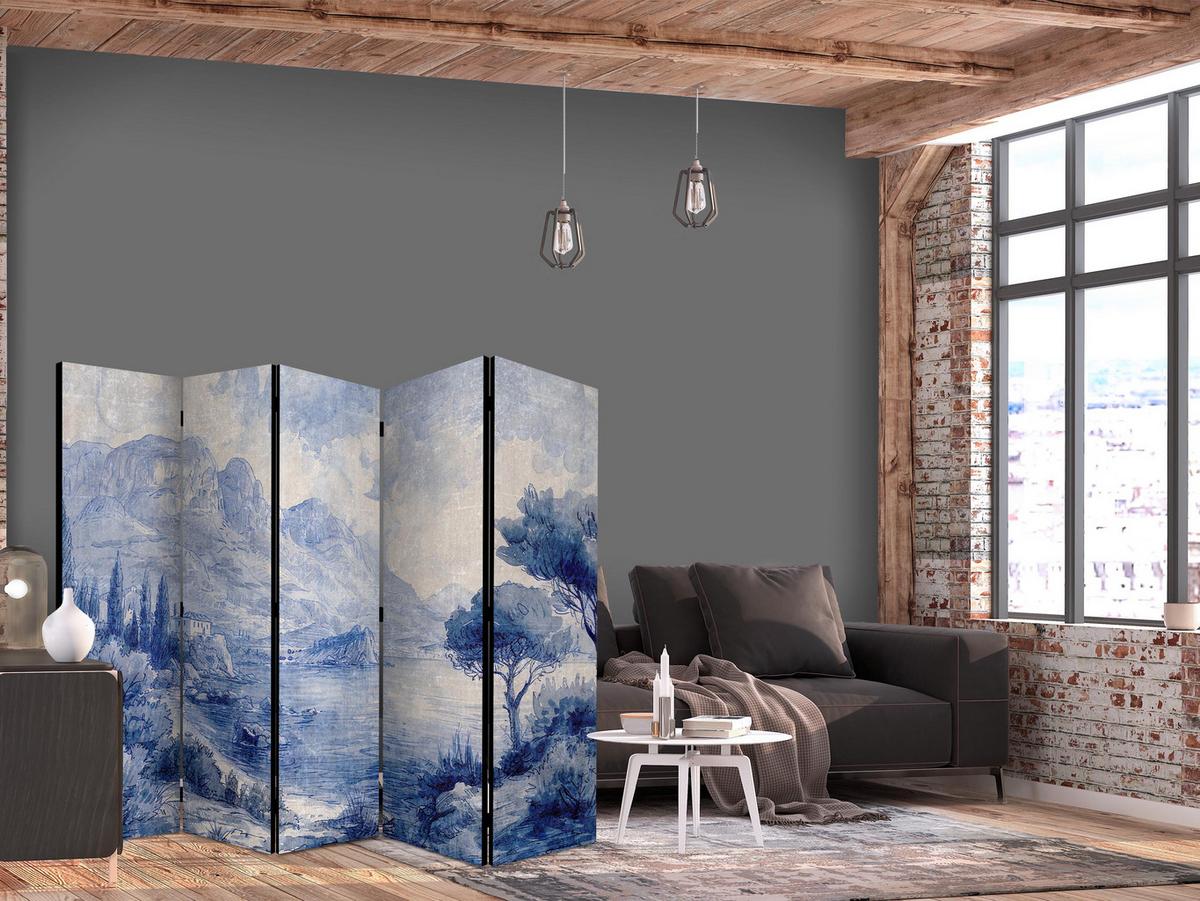 PARAVENT Akustik 5-tlg 225x172 cm Comer See - Blau, Holz/Textil (225/172/3cm) - Muralo