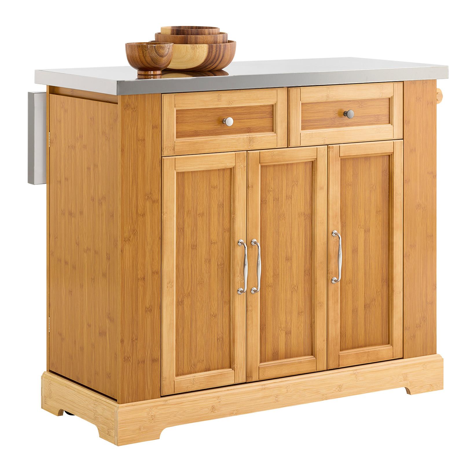 KÜCHENINSEL auf Rollen, Bambus, 107x92,5x(46–71) cm - Naturfarben, Holz/Holzwerkstoff (107/92.5/71cm) - SoBuy
