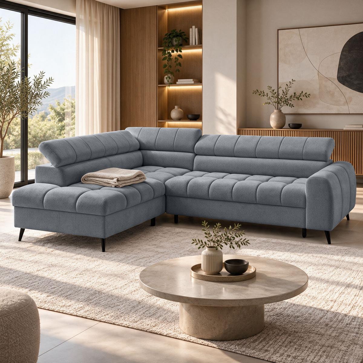 ECKSCHLAFSOFA Vinni Grau, Chenille-Stoff, links - Grau, Textil (265/205cm) - Beautysofa