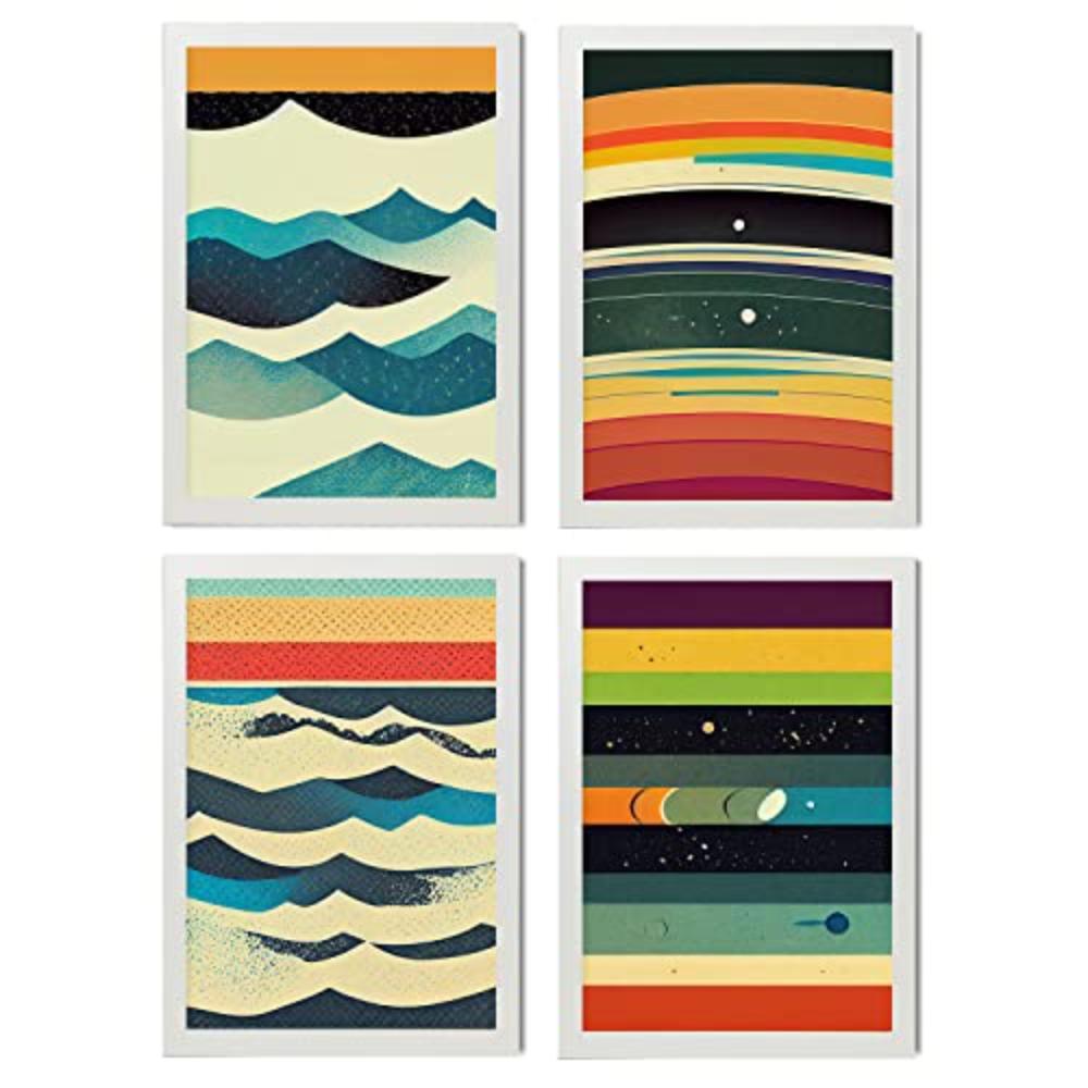 POSTER Set mit 4 Meer Abstrakt Moderne Galaxien A3 Weißer Rahmen - Weiß, Papier (29.7/3cm) - Nacnic