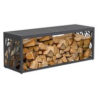 KAMINHOLZREGAL Innen/Aussen mit Sitzbank Metall Brennholzregal Anthrazit 120x38x43 cm Stahl Verzinkt Zweige-Motiv - Anthrazit, Metall (120/43/38cm) - ML-DESIGN