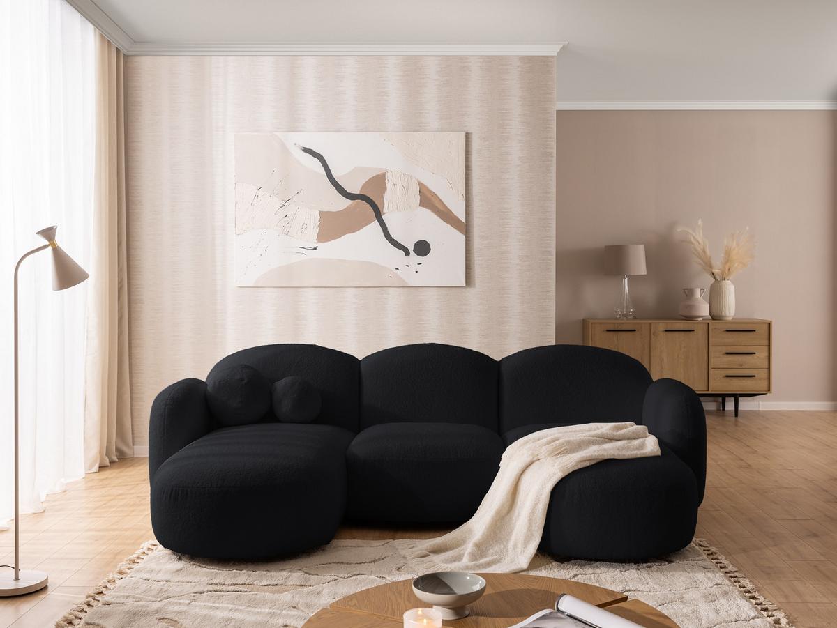 WOHNLANDSCHAFT Nuvola mit abgerundetem Design Schwarz Bouclé-Stoff - Schwarz, Holz/Kunststoff (268/80/146cm) - S-Style