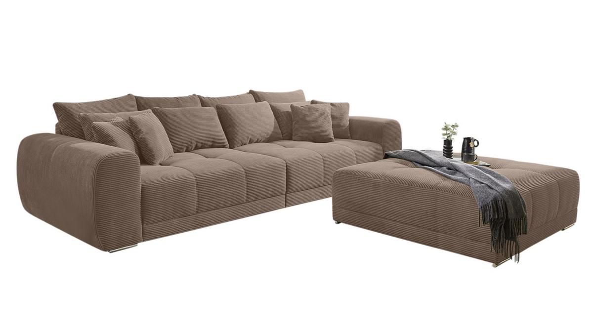 BIG-SOFA Federkern B306/T134/H86 cm, Liegefläche 120x240 cm, Cord Braun Taupe / 15174 - Chromfarben/Braun, Textil/Metall (306/86/134cm) - luma-home