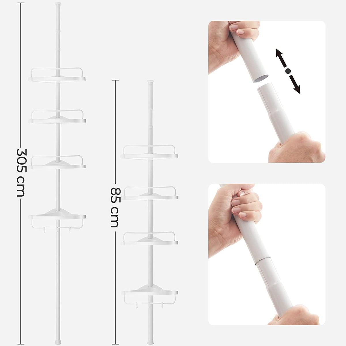 DUSCHREGAL mit 4 Ablagen - H85/305 cm, verstellbar - Weiß, Metall (25/85/7cm) - Calicosy
