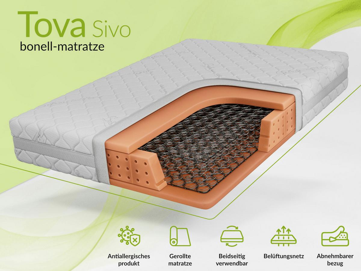 FEDERKERNMATRATZE TOVA - 120/200 - H3 - Sivo - Weiß, Textil (120/200cm) - MKS