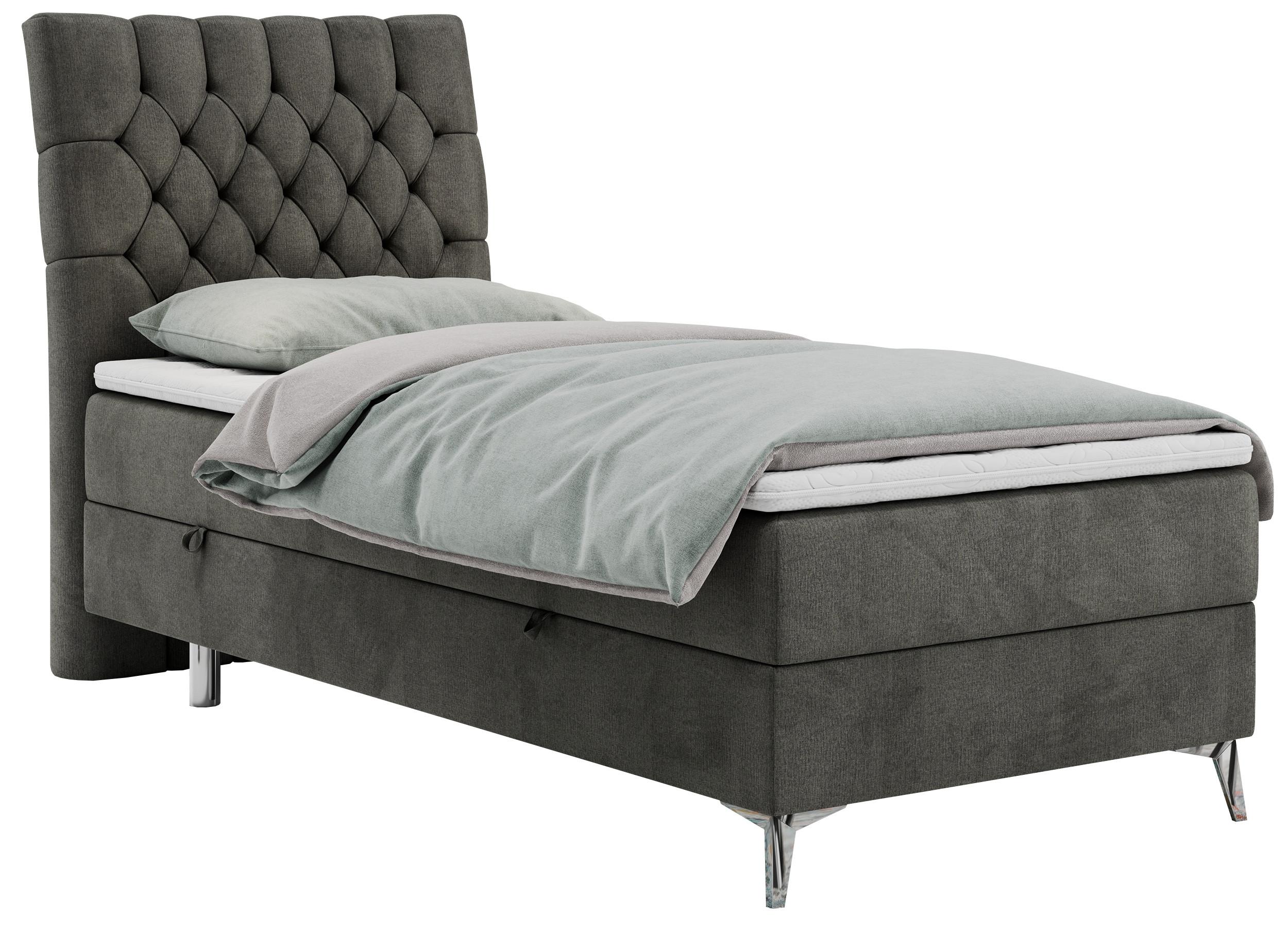 BOXBETT MILEN 90/200 Dunkelgrau Velvet - H3 - Links Seite - Dunkelgrau, Holz/Textil (90/200cm) - MKS
