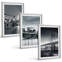 BILDER SET 3er Set - 40x60 cm Silberner Rahmen - Brücken, Stadtarchitektur, Grau - Silberfarben, Kunststoff (40/60cm) - TULUP
