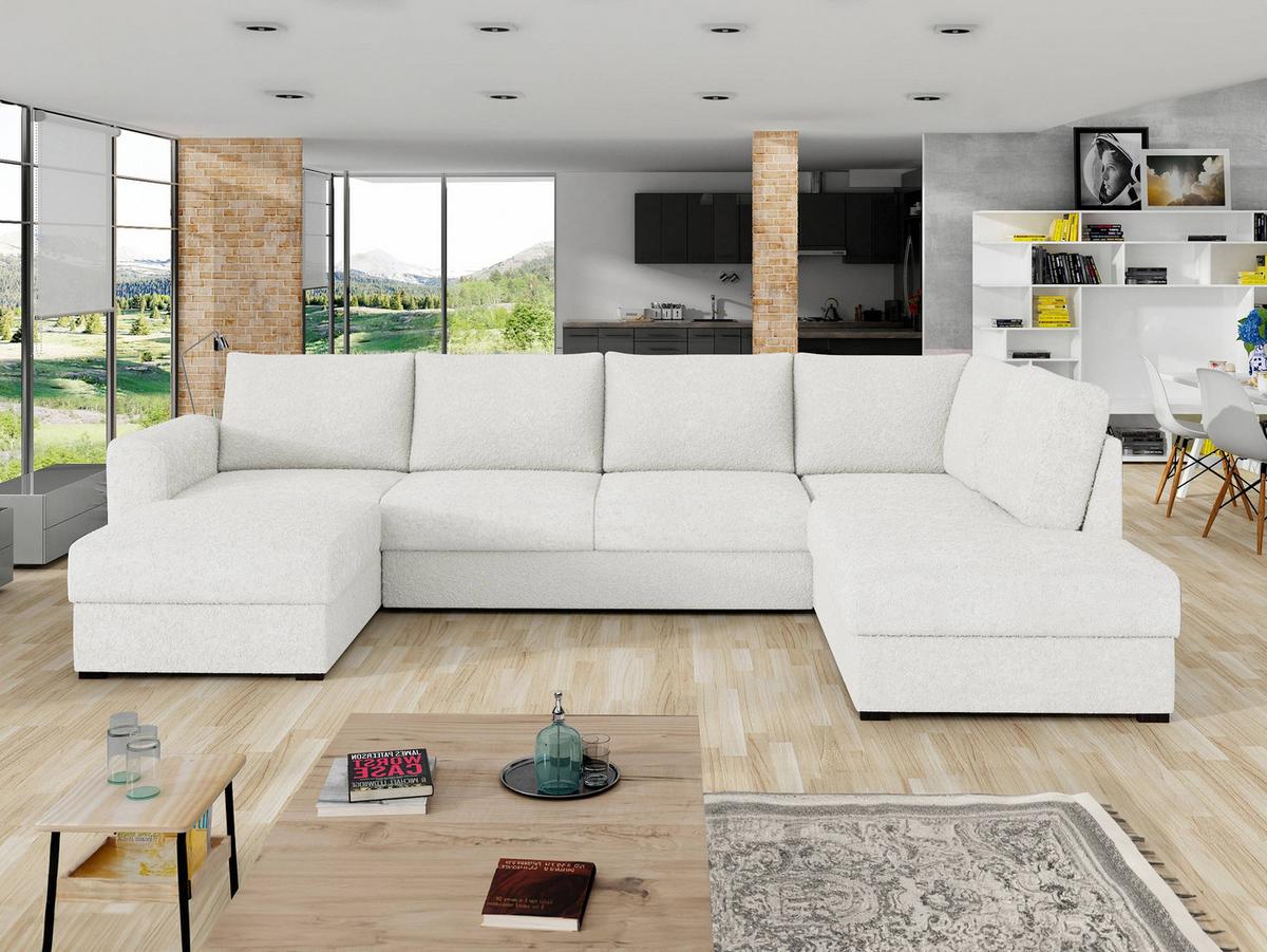 WOHNLANDSCHAFT Wilma Premium, Seite: Rechts - Creme/Schwarz, Holz/Textil (305/85/188cm) - MIRJAN24