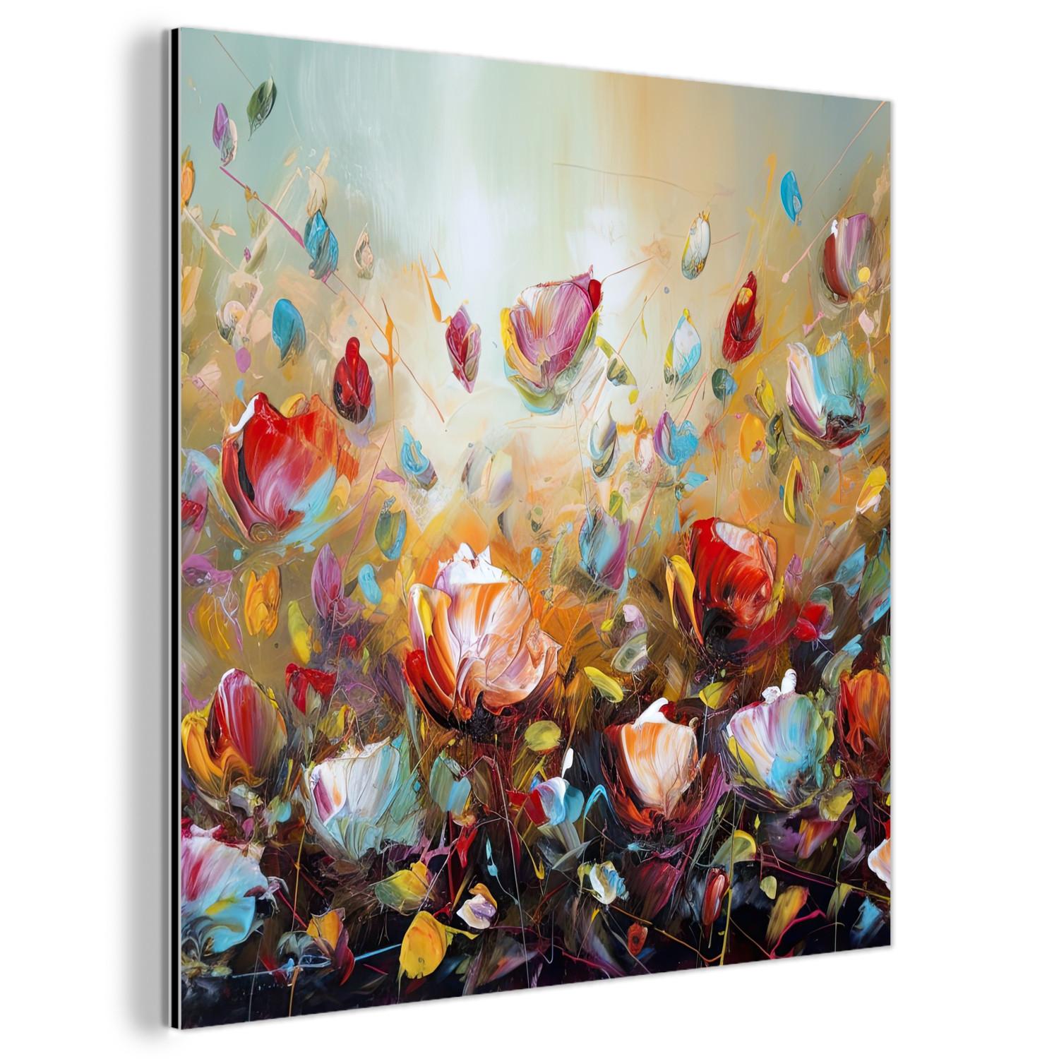 METALLBILD Blumen - Kunst - Natur - Ölgemälde 50x50 cm - Multicolor, Metall (50/50cm) - MuchoWow