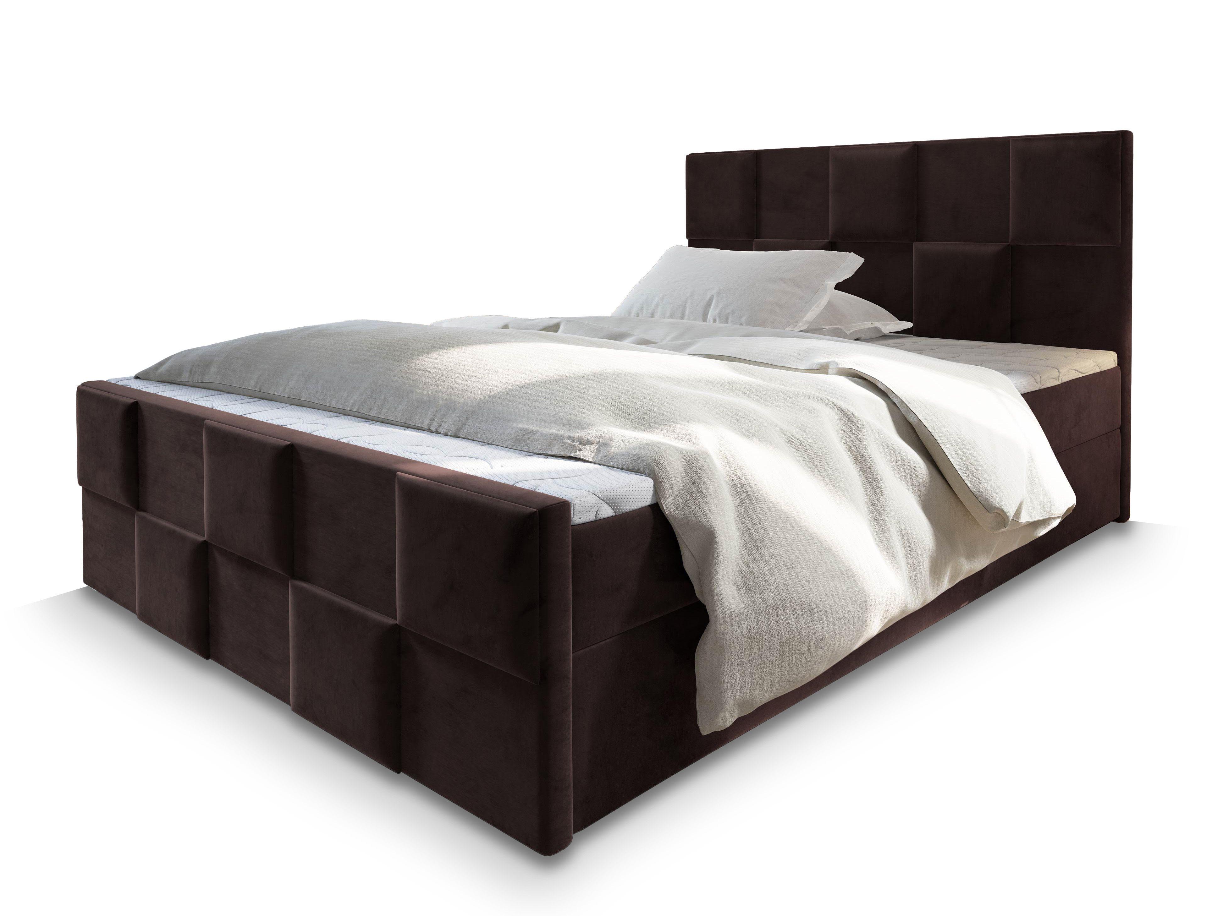 BOXBETT MONA 160x200 cm mit Matratze und Topper - Braun - Braun, Holz (160/200cm) - MASSENO
