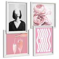 BILDER SET 4er Set - 50x50 cm & 40x60 cm Weißer Rahmen - Stilvolles Porträt mit Champagner - Weiß, Kunststoff (50/50cm) - TULUP