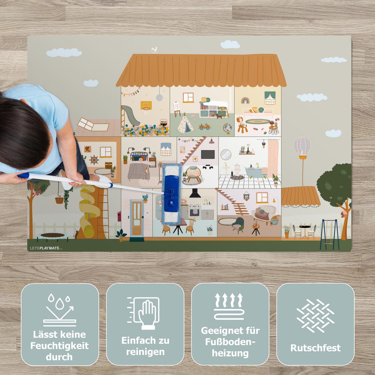 KINDERTEPPICH Puppenhaus - Kinder - Möbel - Design - Braun Spielmatte 135x90 cm - Hellgrau, Kunststoff (135/0.3cm) - OnlyWow