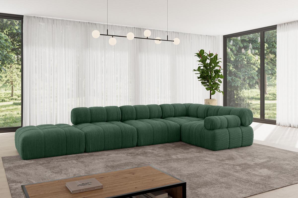 ECKSOFA modulares Sofa Felto-L2 - 380x190x70 cm Grün Cord - Grün, Holzwerkstoff/Textil (380/190cm) - ALTDECOR