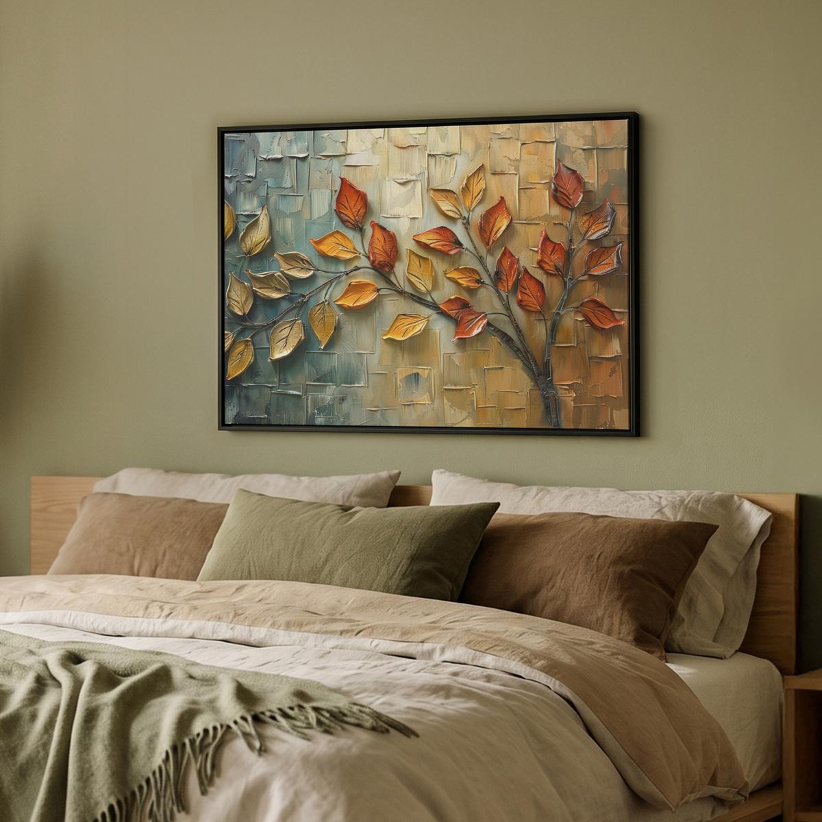 LEINWAND Bilder mit Rahmen - Baum - Abstrakt - Natur - Kunst - 80x60 - Goldfarben, Textil (80/60cm) - MuchoWow