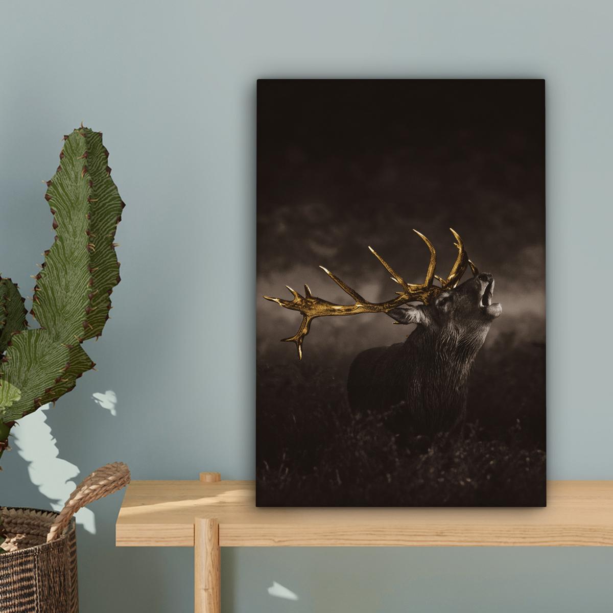 LEINWANDBILD Rotwild - Schwarz - Gold Deko Wohnzimmer 20x30 cm - Braun, Textil (20/30cm) - MuchoWow