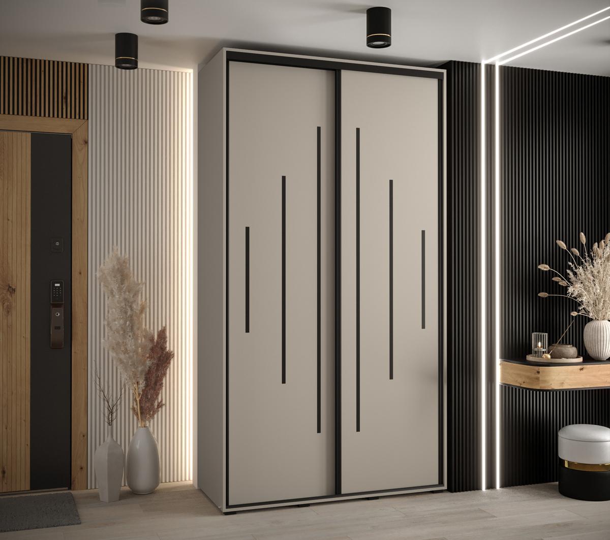 SCHWEBETÜRENSCHRANK 235,2/140/60 2-türig - Kaschmir/Schwarz, Holz/Metall (140/235.2/60cm) - MÖBEL KRYSPOL
