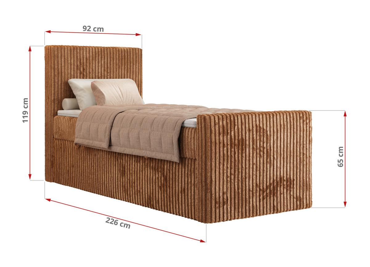 BOXBETT TILIANO DUO 90/200 - Orange Cord - H3 - Topper T25 - Links Seite - Orange, Textil (200/90cm) - MKS