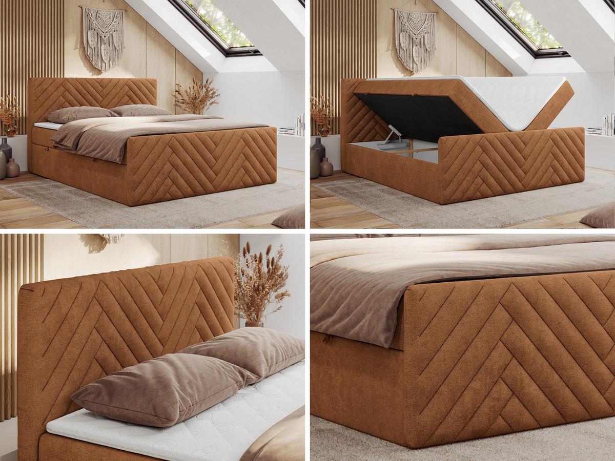 BOXBETT PARIS DUO 120/200 - Orange Struktur - H4 - Orange, Holz/Textil (120/200cm) - MKS
