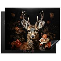 HERDABDECKPLATTE Hirsch - Tier - Blumen - Natur - Botanisch Induktionsmatte 77x59 cm - Kupferfarben, Kunststoff (77/59/0.2cm) - MuchoWow