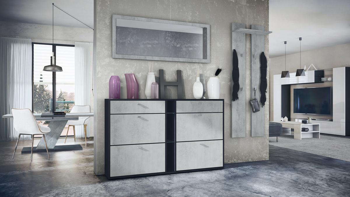 GARDEROBE Orlando Beton Oxid Optik - Hellgrau, Holzwerkstoff (215/210/28cm) - Vladon