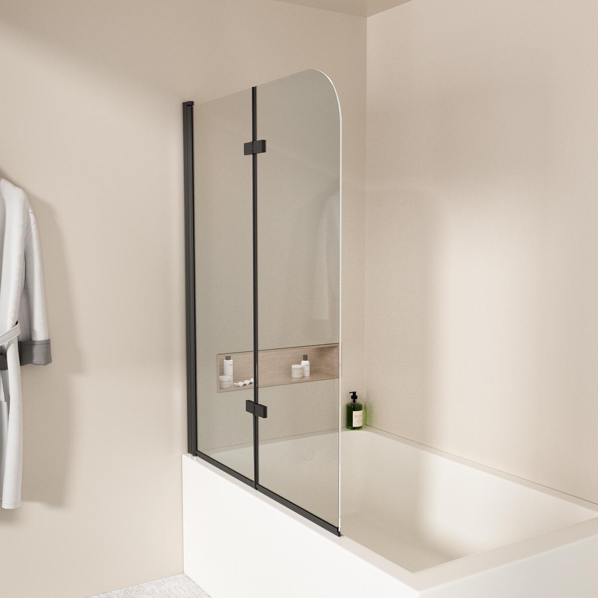 BADEWANNENAUFSATZ 2-teilig faltbar schwarz 110/140 cm - Schwarz, Glas (110/140cm) - EMKE