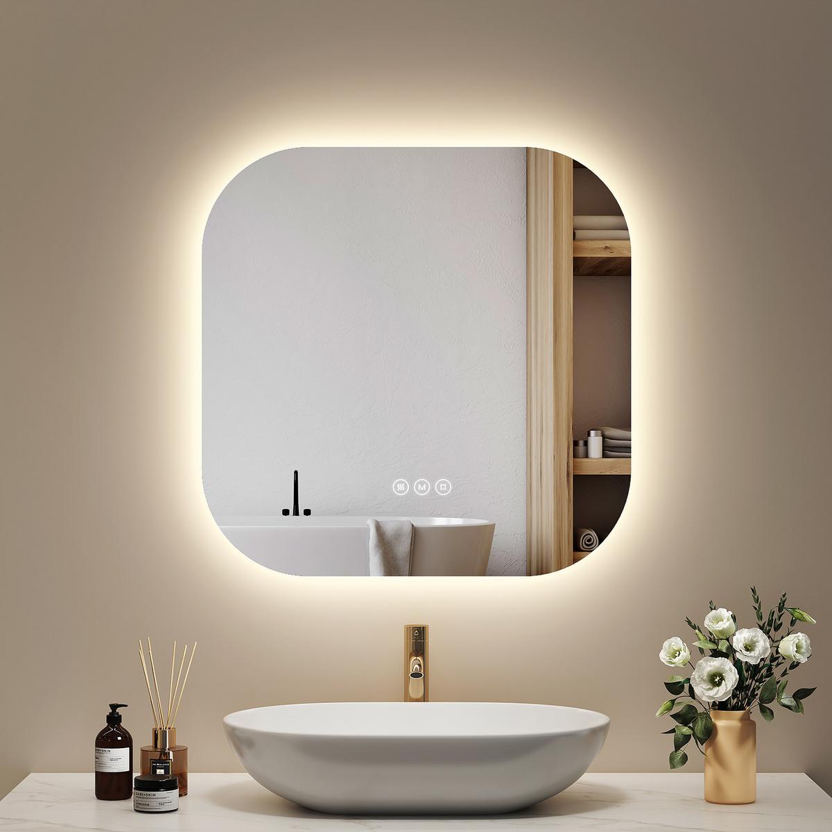 BADSPIEGEL mit Beleuchtung Quadratischer 60/60 cm - Transparent, Glas (60/60/2.5cm) - EMKE