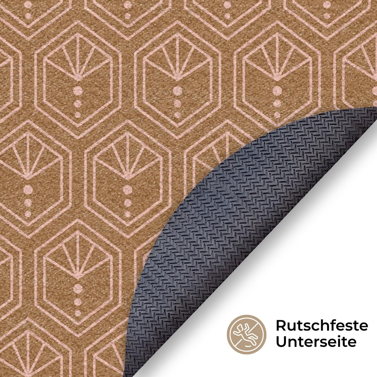 FUSSMATTE Braun - Rosa - Geometrisch - Gemustert Türmatte 90x90 cm - Braun, Kunststoff (90/0.4cm) - MuchoWow