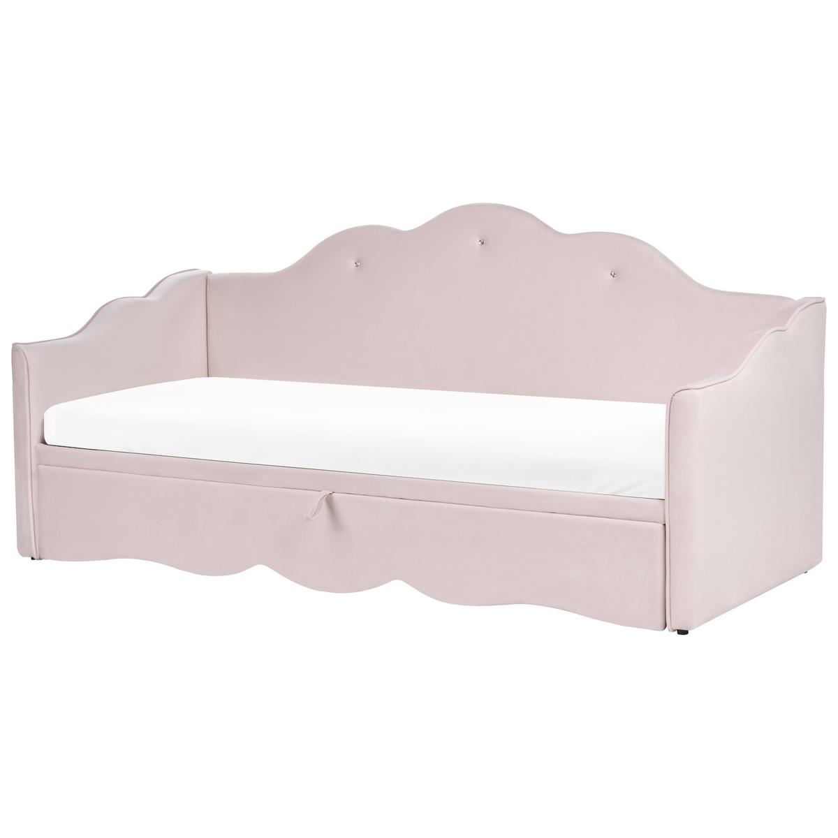 AUSZIEHBETT Samtstoff 90/200 cm Pastellrosa Lorette - Pink, Textil (90/200cm) - Beliani