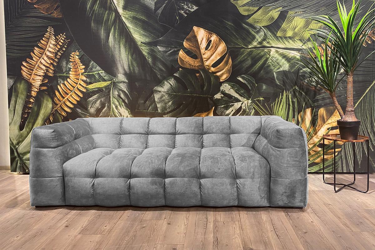 SOFA RIO Hellgrau Velvet - Hellgrau/Schwarz, Textil (236/68/105cm) - KAWOLA