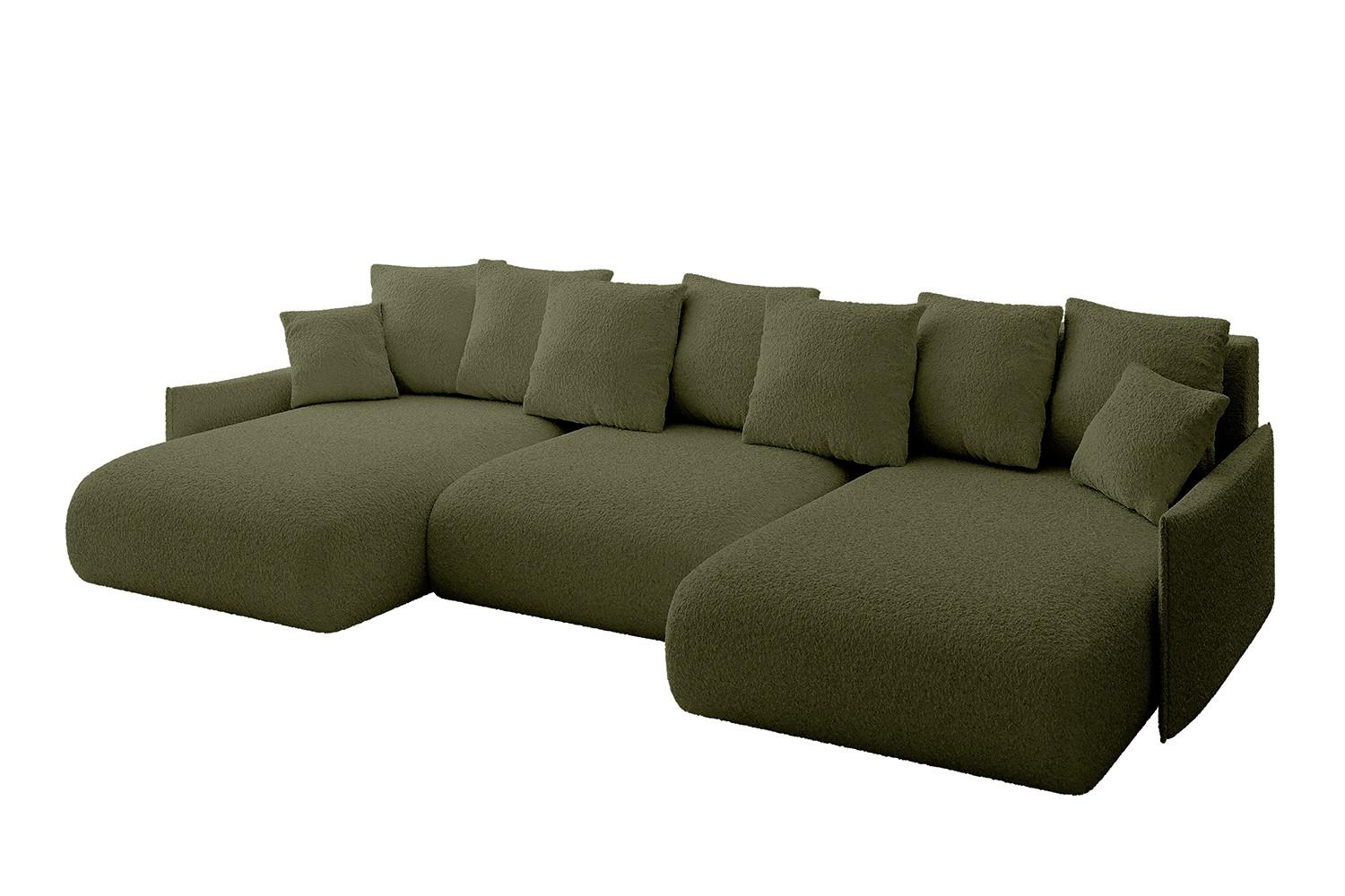 WOHNLANDSCHAFT mit Schlaffunktion und Bettkasten ONESK-U-v1 317x177x72 Grün Bouclé - Olivgrün, Holzwerkstoff/Kunststoff (317/72/177cm) - ALTDECOR