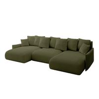 WOHNLANDSCHAFT mit Schlaffunktion und Bettkasten ONESK-U-v1 317x177x72 Grün Bouclé - Olivgrün, Holzwerkstoff/Kunststoff (317/72/177cm) - ALTDECOR