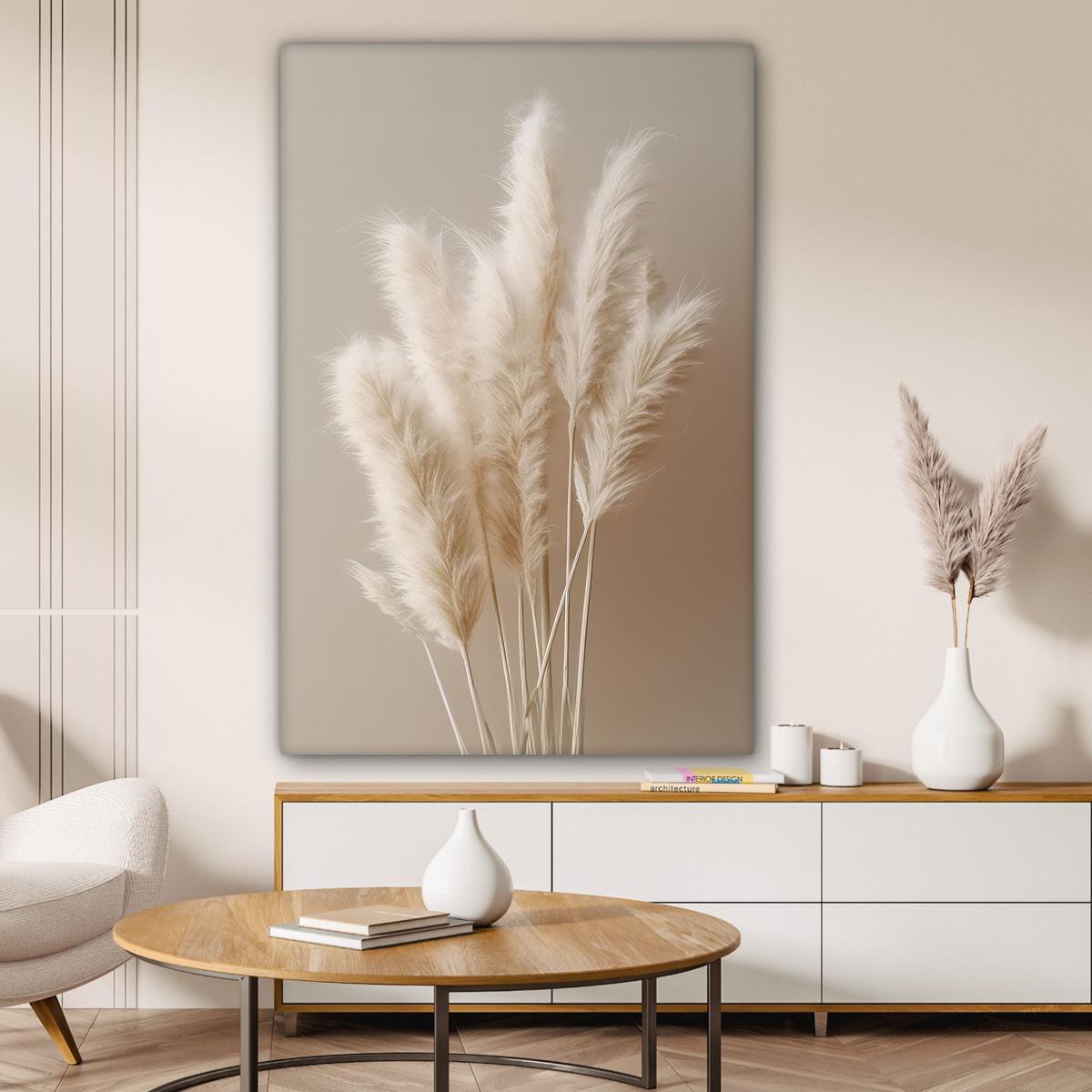 LEINWANDBILD Pampasgras - Federn - Pastell - Weiß Deko XXL 80x120 cm - Naturfarben, Textil (80/120cm) - MuchoWow