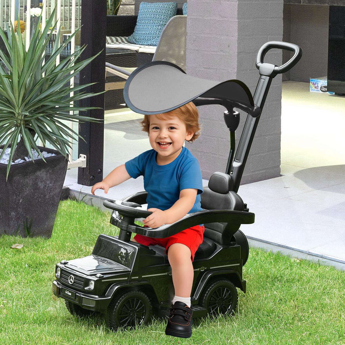 RUTSCHAUTO mit Schiebstange Kunststoff Metall Schwarz - Schwarz, Kunststoff (85.5/40.5/95cm) - HOMCOM